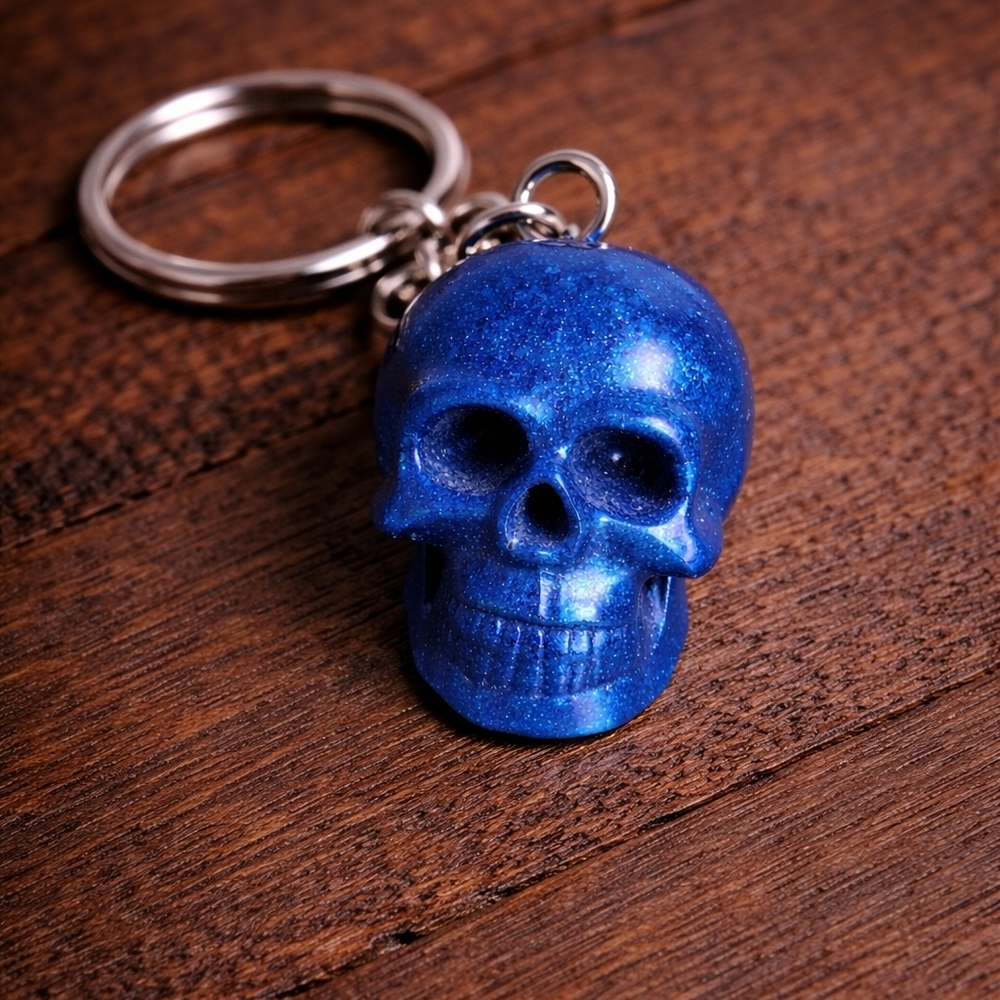 Handmade Blue Skull Head  Keychain